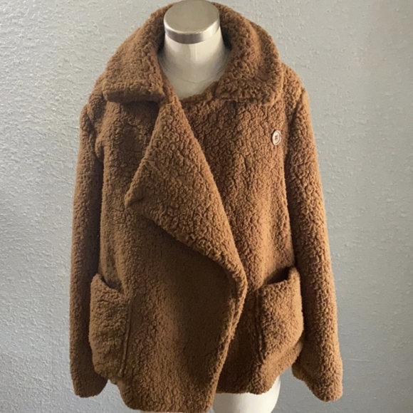 Jack by BB Dakota Soft Skills Camel Tan Sherpa Moto Jacket size Large - Picture 3 of 11